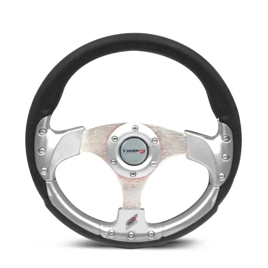 T-Horn Racing Style Steering Wheel - Silver 1
