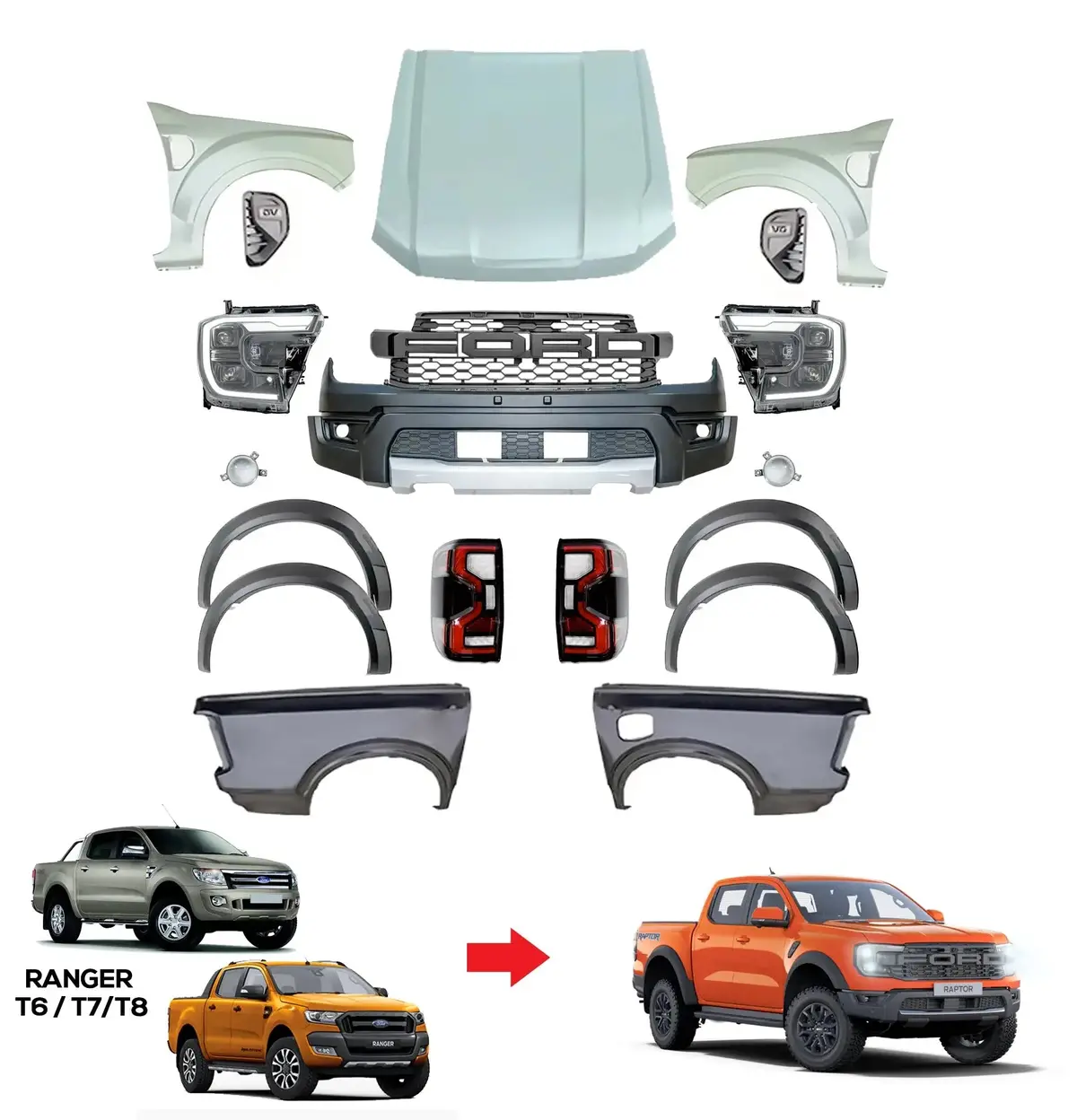 Ranger Next Gen Raptor Style Conversion Body Kit - To Fit Ranger T6 / T7 / T8 (12-21) 1