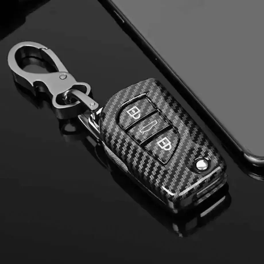Toyota 3-Button Carbon Look Key Case Cover With Key Ring 1
