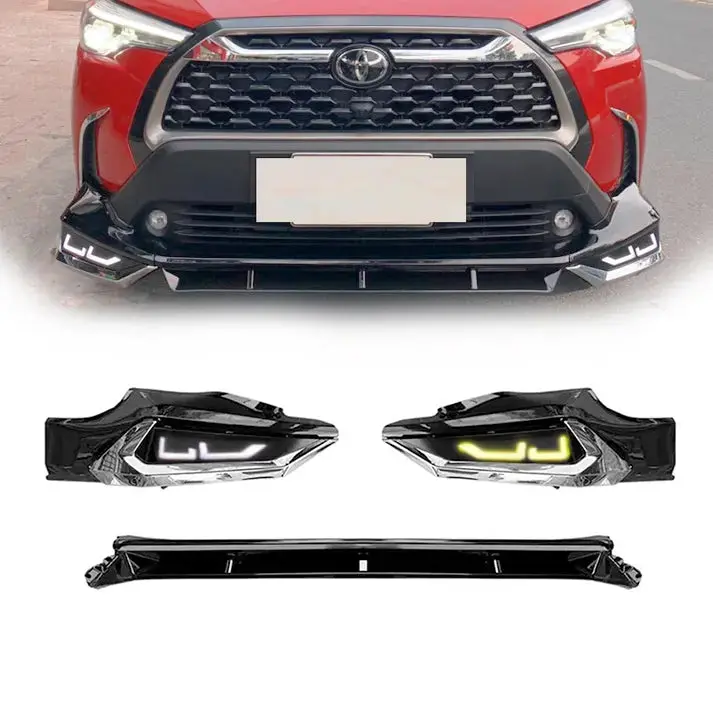 Toyota Corolla Cross (21-On) Gr Sport Style 3-Piece Gloss Black Drl Led Front Spoiler 1
