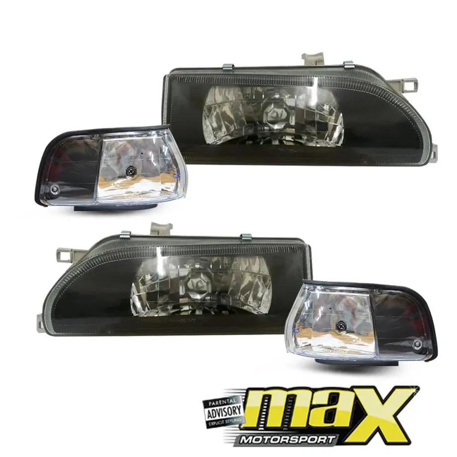 Toyota Corolla (93-96) Crystal Black Headlights With Corner Lamps 1