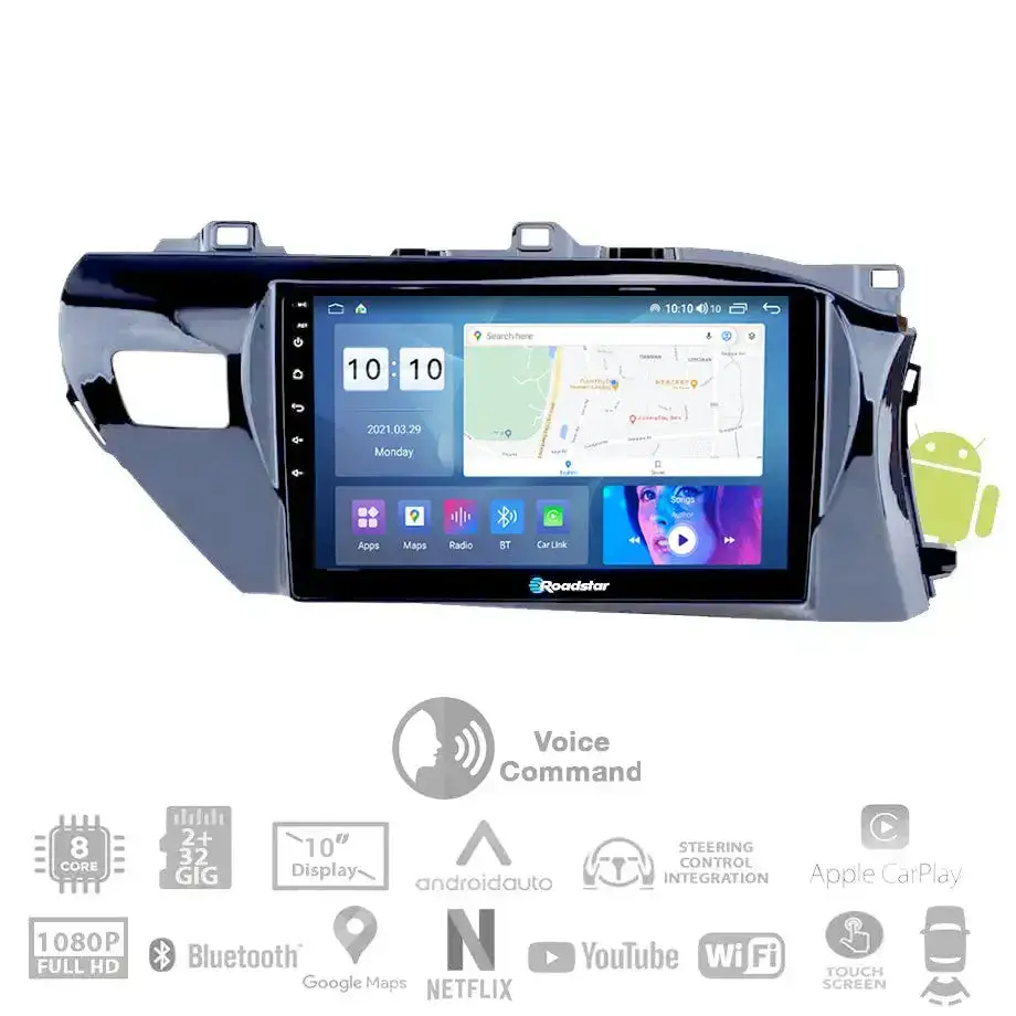 Toyota Hilux (15-21) - 10.1 Inch Roadstar Android Entertainment & Gps System With Voice Command 1