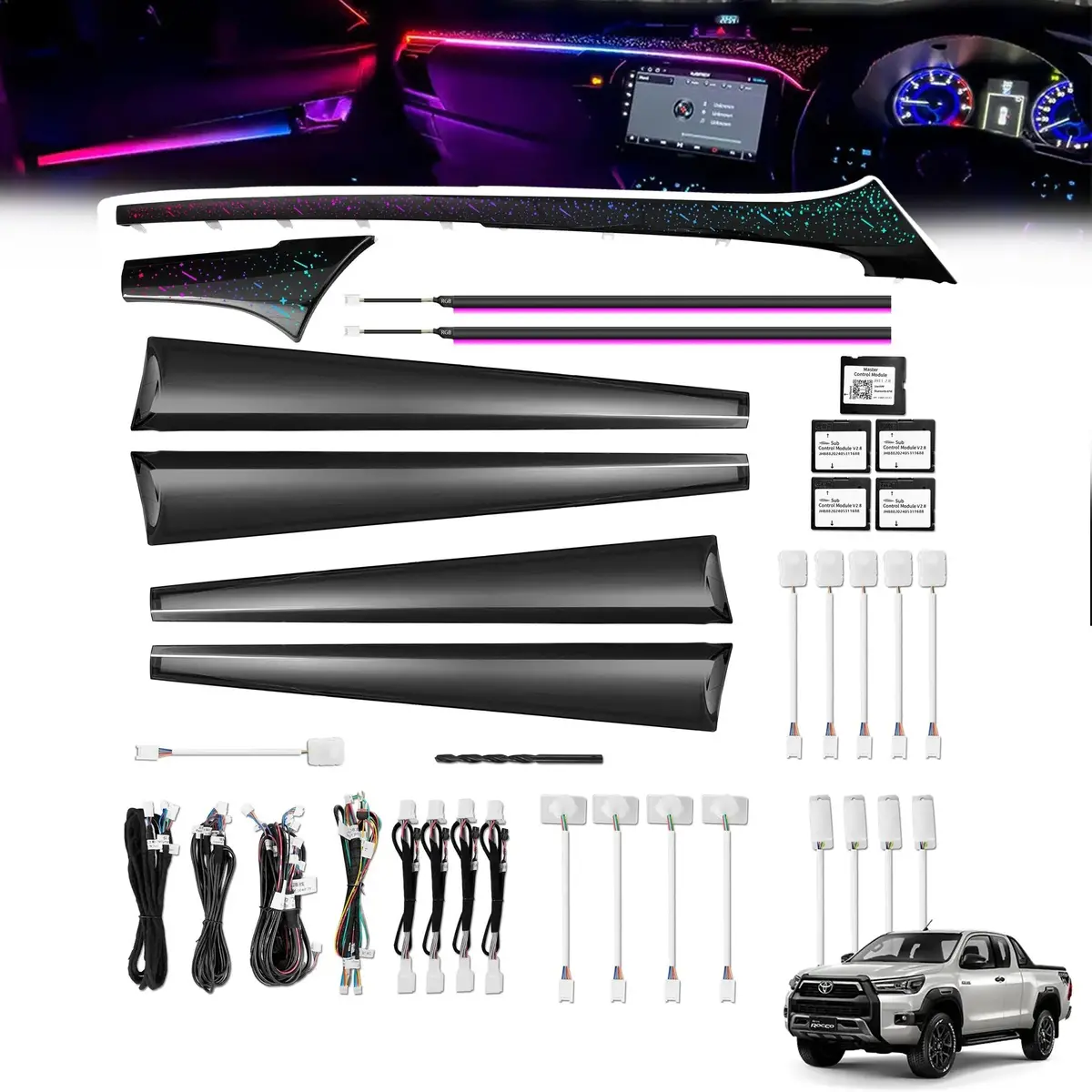 Toyota Hilux (16-On) Custom Panel Rgb Interior Ambient Lighting Kit - App Controlled 1