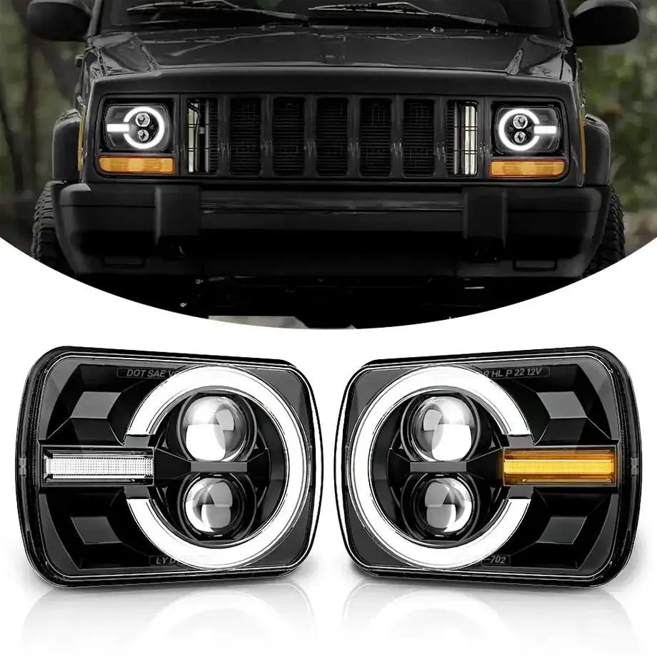 Universal 7 Inch Bronco Style Led Projector Square Headlights 1