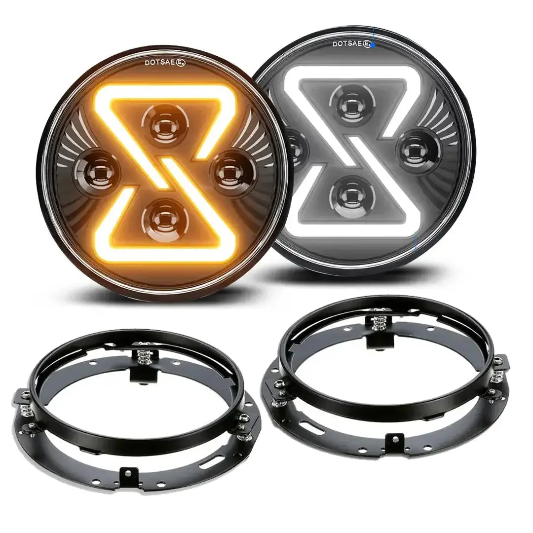 Universal 7 Inch Jeep Style Dynamic Start Up Drl Led Projector Headlight Plus Mounting Bracket (4-Piece) 1