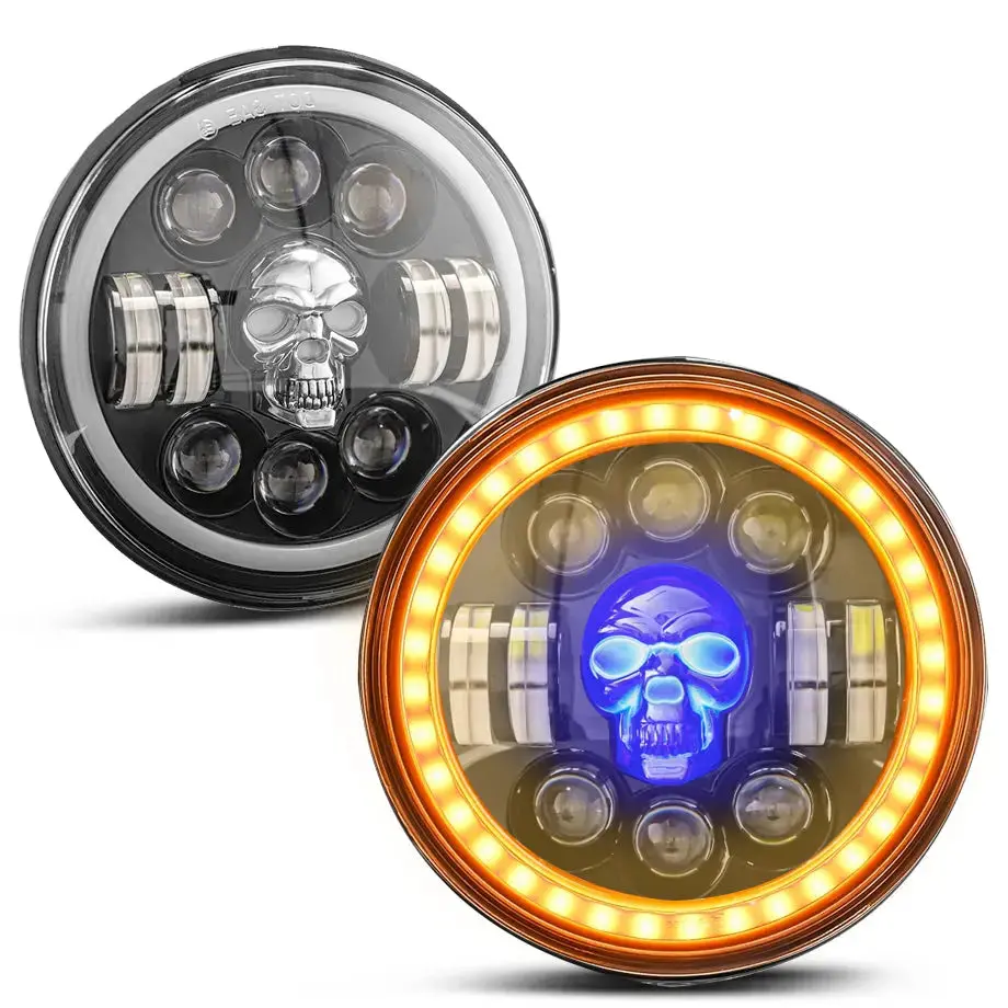 Universal 7 Inch - Jeep Style Led Angel Eye Projector Skull Headlight 1