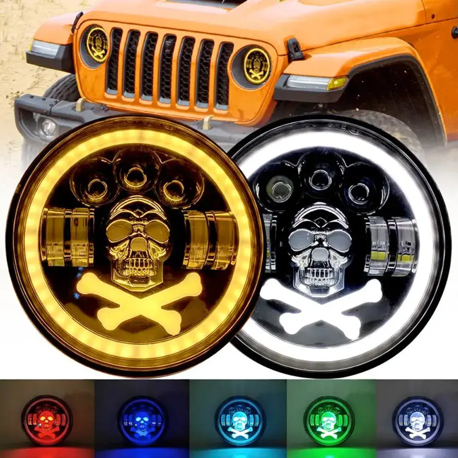 Universal 7 Inch - Jeep Style Led Angel Eye Projector Skull Headlight 1
