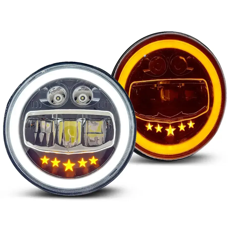 Universal 7 Inch Jeep Style Led Angel Eye Headlight Star Design 1