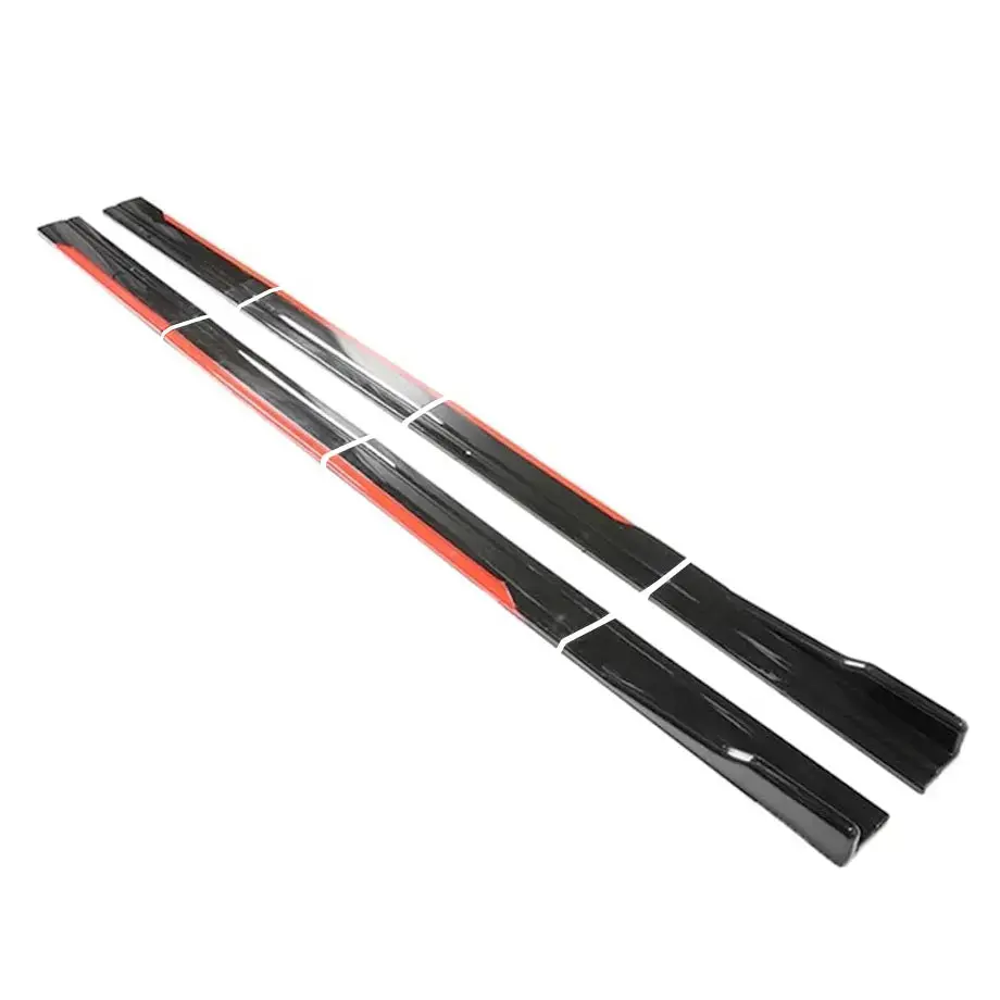 Universal 8-Piece Gloss Black With Red Trim Side Skirts Extensions 1