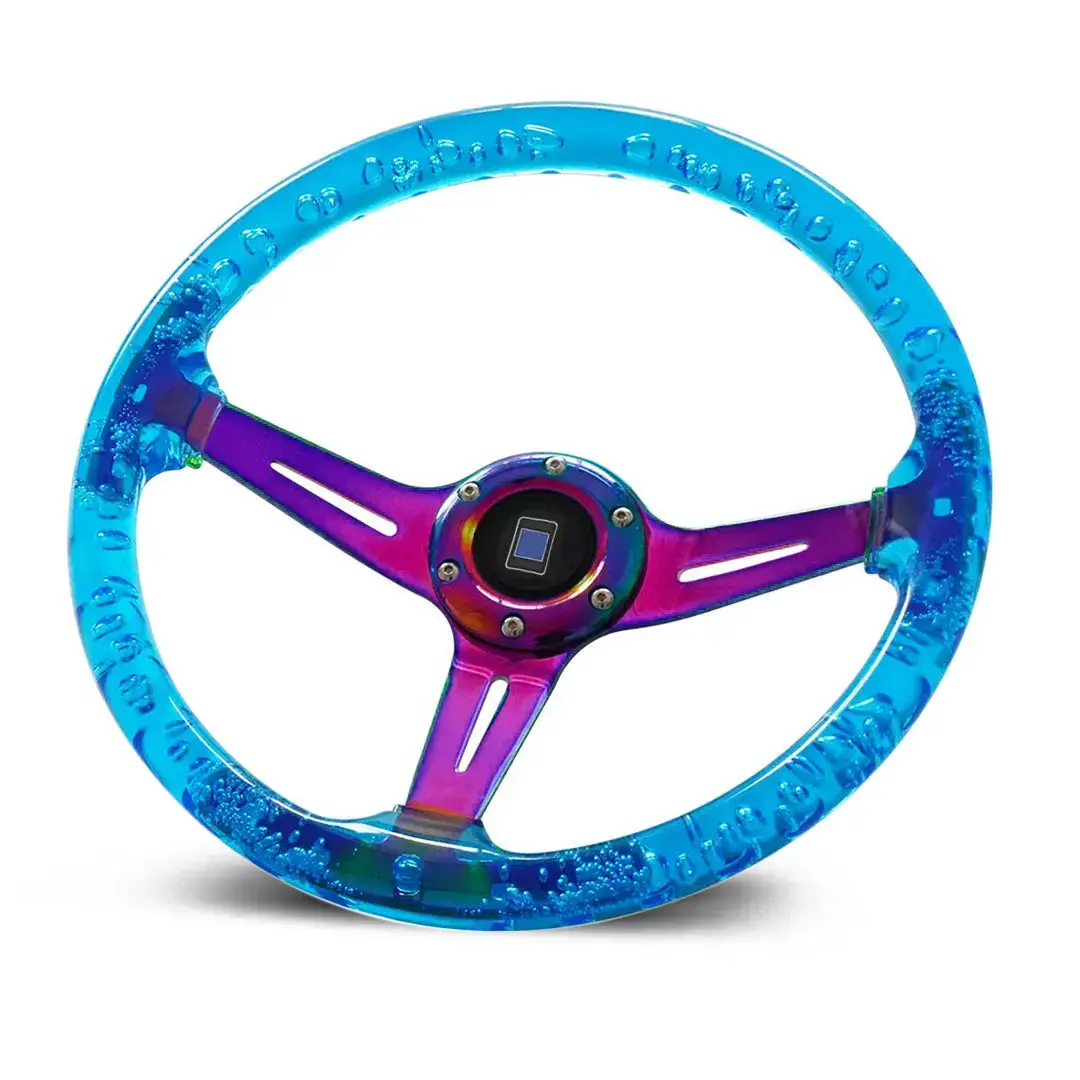 Universal Blue Acrylic Jdm Drift Style Racing Steering Wheel - Neo Chrome Face (350Mm) 1