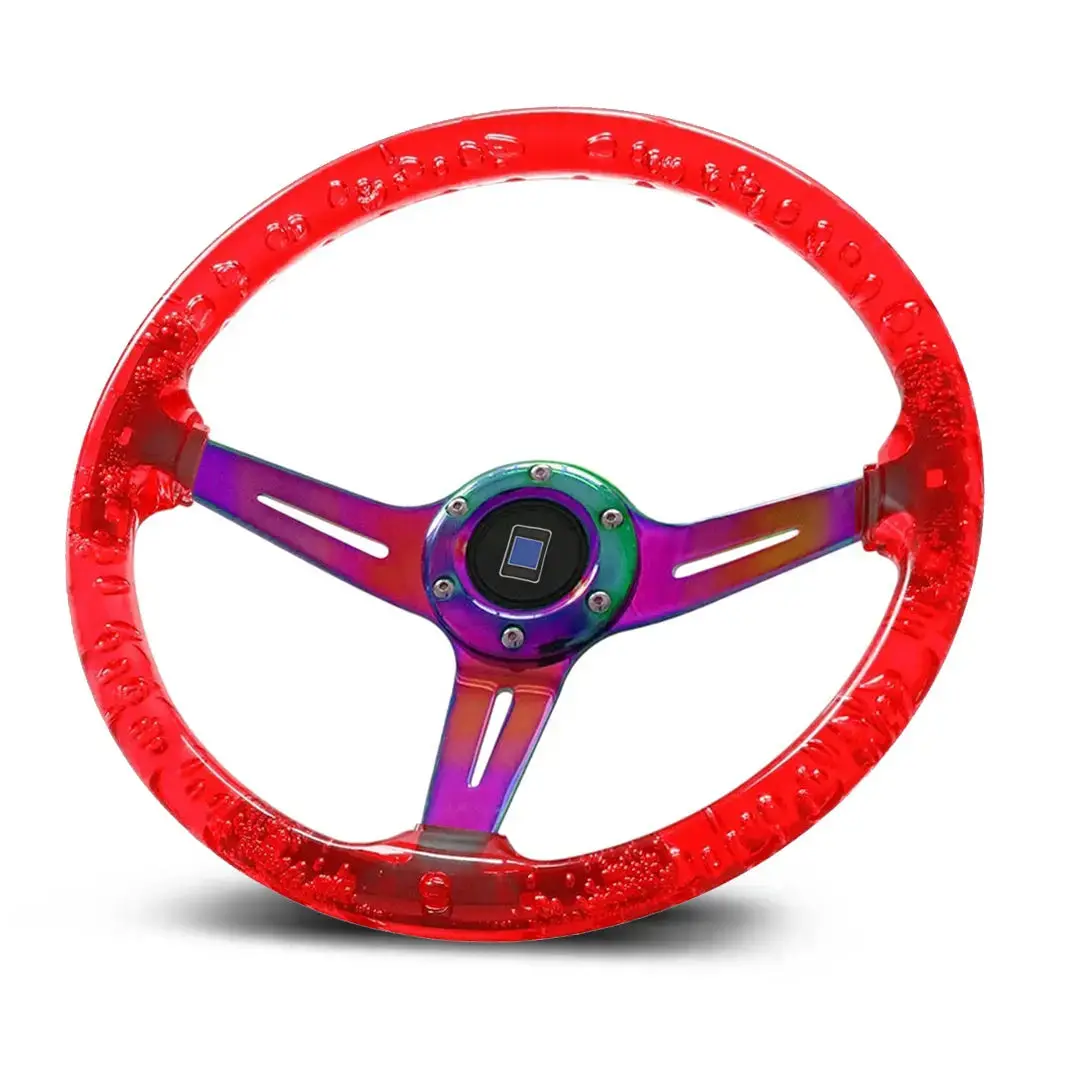 Universal Red Acrylic Jdm Drift Style Racing Steering Wheel - Neo Chrome Face (350Mm) 1