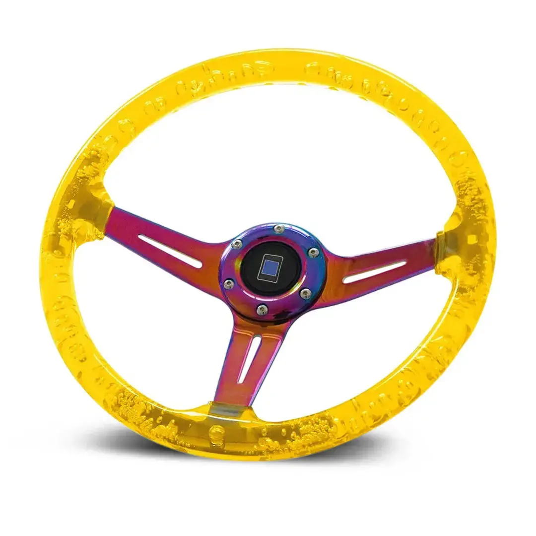 Universal Yellow  Acrylic Jdm Drift Style Racing Steering Wheel - Neo Chrome Face (350Mm) 1