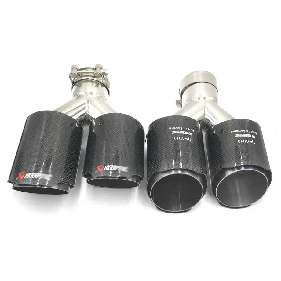 Universal Akrapovik Style Carbon Fibre Quad Exhaust Tail Pipes (95Mm) 1