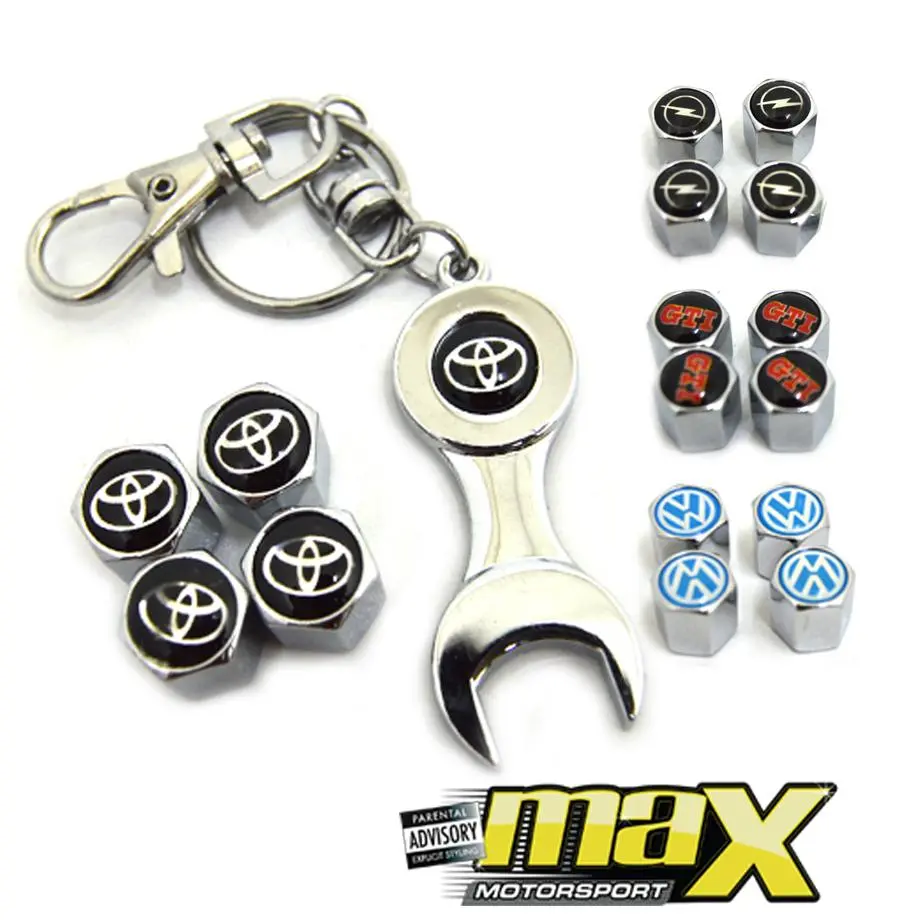 Universal Assorted Metal Logo Valve Caps With Keychain 1