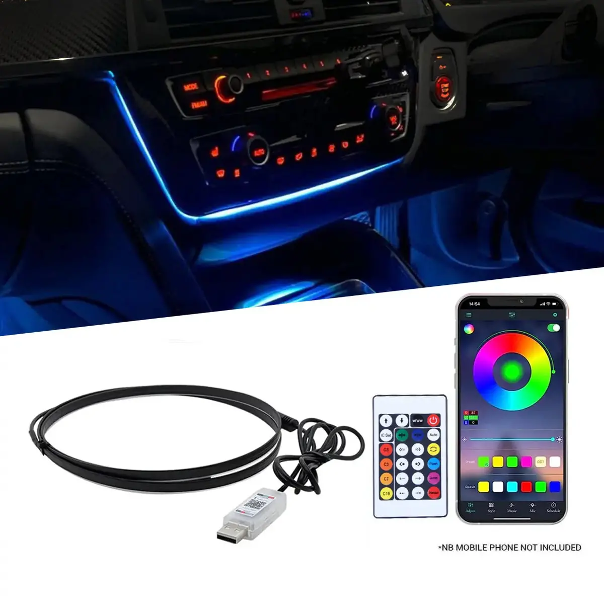 Universal Usb Powered Car Interior Rgb Ambient Lighting Kit - App Controlled 1