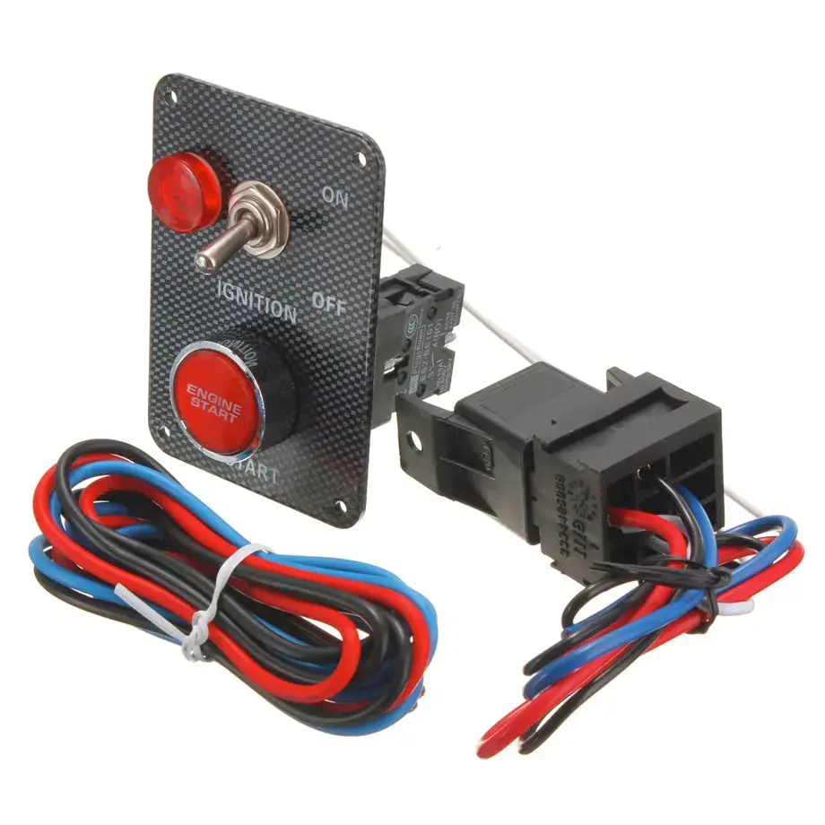 Universal Carbon Panel Push Start Engine Button With Ignition Toggle 1