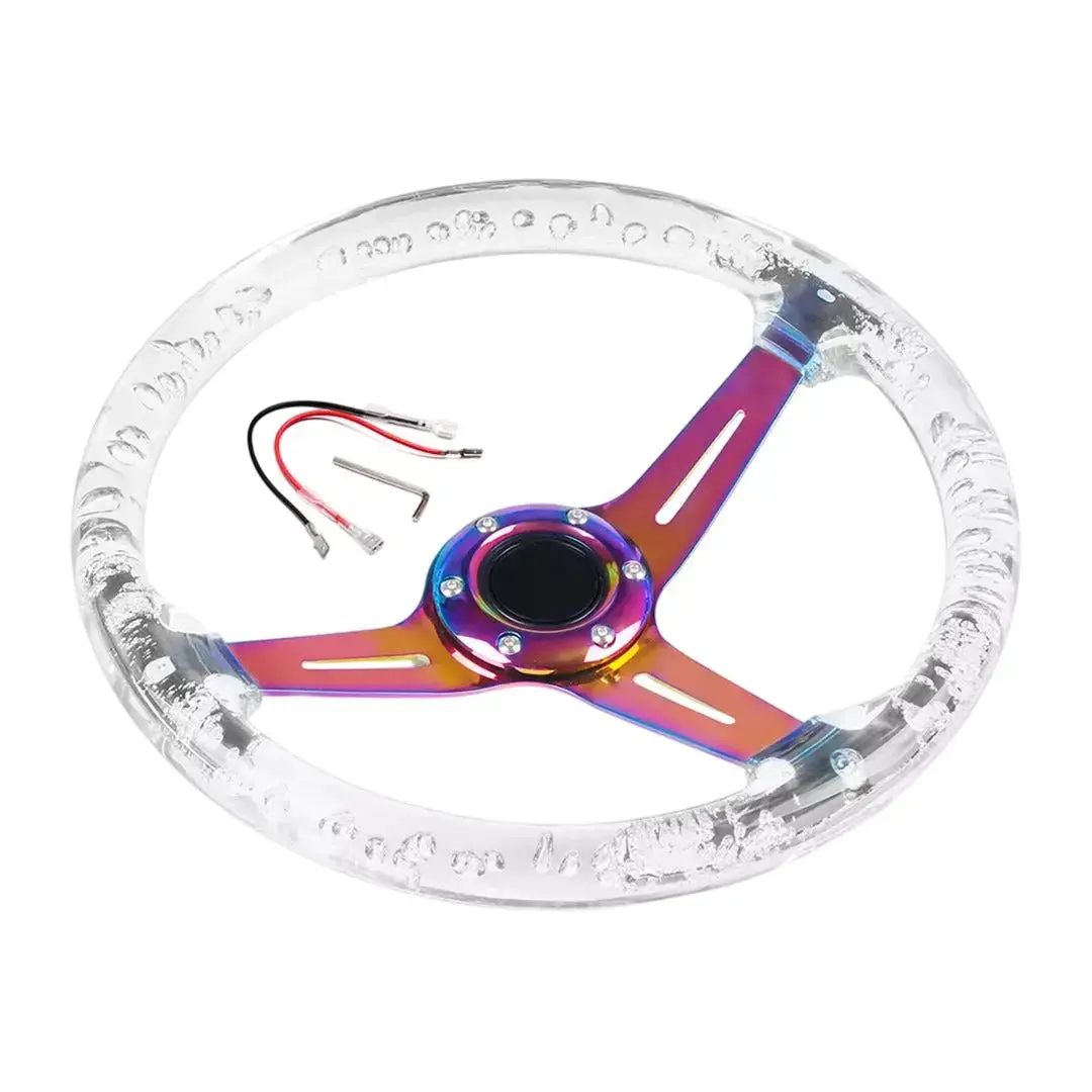 Universal Clear Acrylic Jdm Drift Style Racing Steering Wheel - Neo Chrome (350Mm) 1