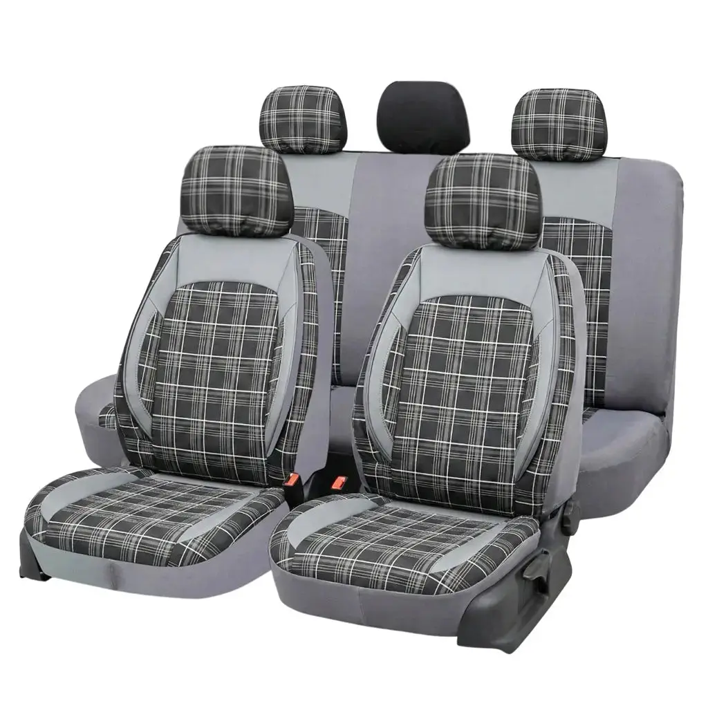 Universal Gti Tartan Style Car Seat Covers - Front & Rear Full Set (Grey) 1