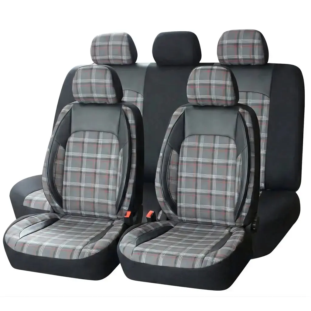 Universal Gti Tartan Fabric Car Seat Covers - Front & Rear Full Set (Black) 1