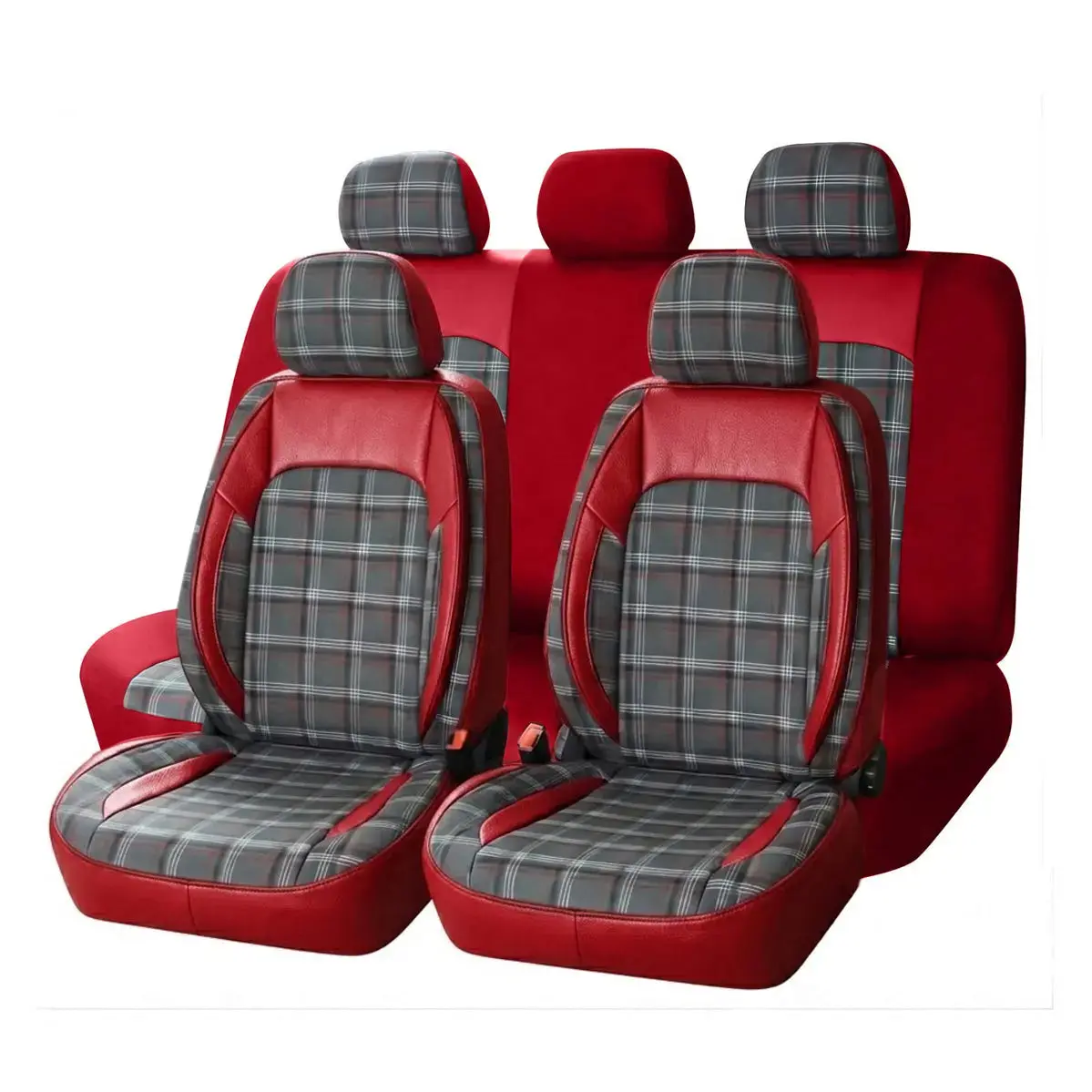 Universal Gti Tartan Style Car Seat Covers - Front & Rear Full Set (Red) 1