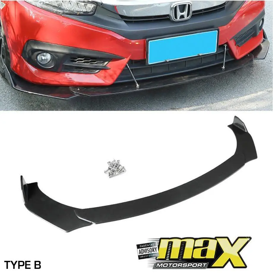 Universal Gloss Black 3-Piece Front Spoiler - Type B 1