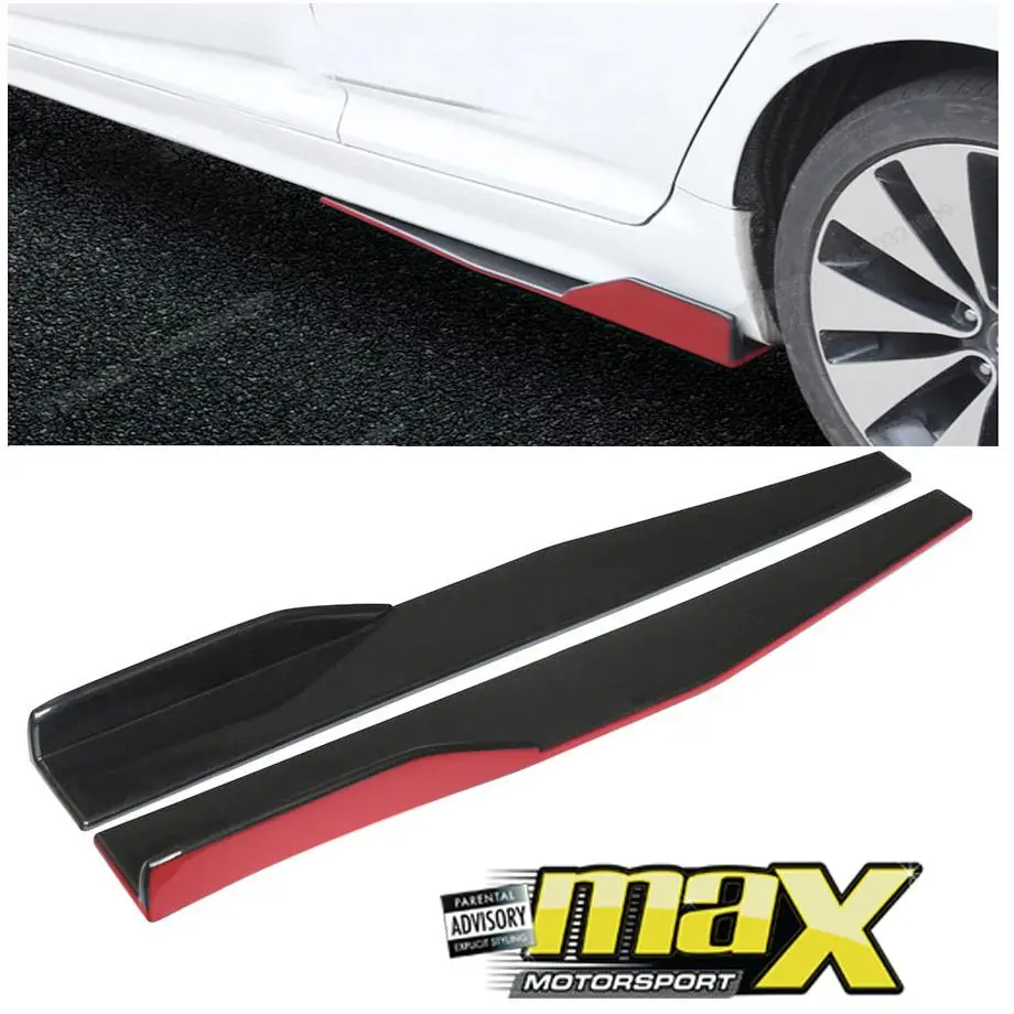 Universal Gloss Black Side Skirt Splitters With Red Trim - 1.19 Meter 1