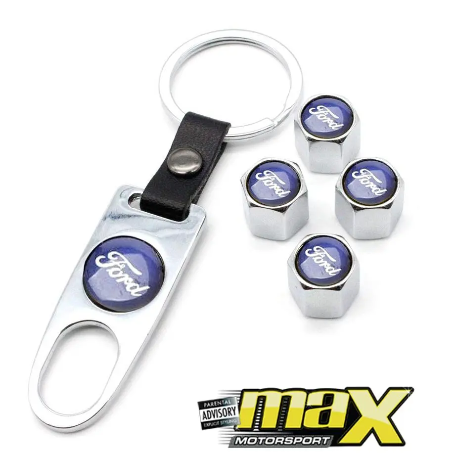 Universal Metal Ford Valve Caps With Keychain 1
