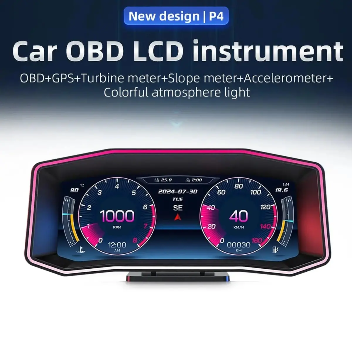 Universal 6.2 Inch - Obd2 P4 Digital Heads-Up Instrument Display With Speedometer, Accelerometer, Inclinometer & Data Monitoring 1