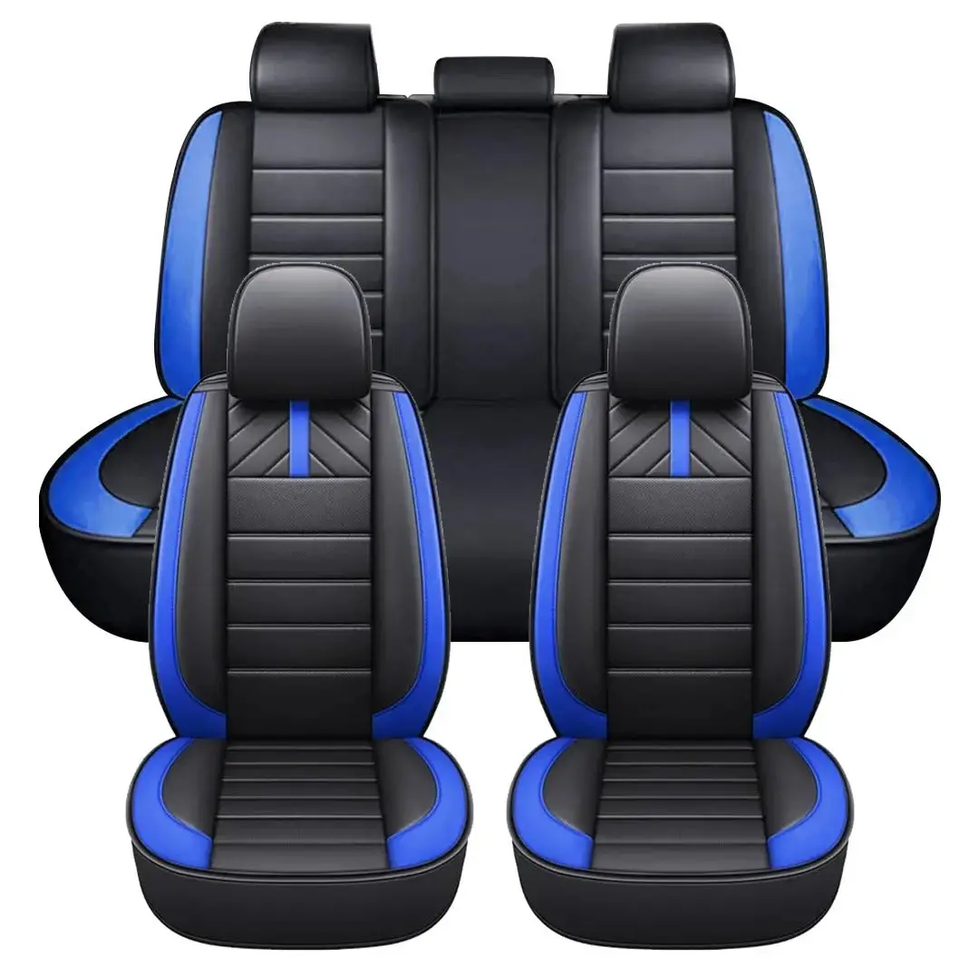 Universal Premium Luxury Car Seat Covers - Front & Rear Full Set (Black & Blue) 1
