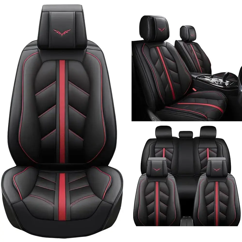 Universal Premium Luxury Car Seat Covers - Front & Rear Full Set (Black & Red) 1