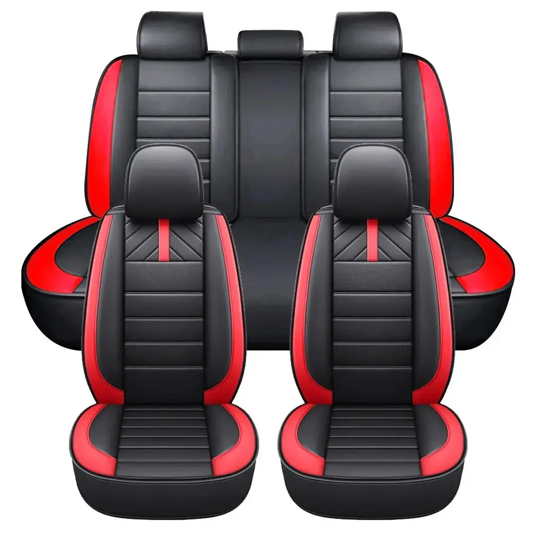 Universal Premium Luxury Car Seat Covers - Front & Rear Full Set (Black & Red) 1