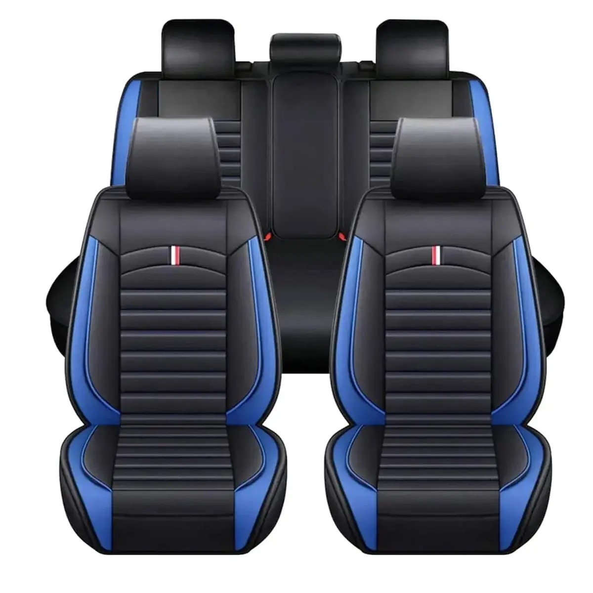 Universal Premium Luxury Car Seat Covers - Front & Rear Full Set (Black & Blue) 1