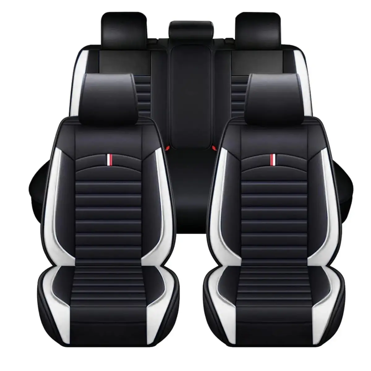 Universal Premium Luxury Car Seat Covers - Front & Rear Full Set (Black & White) 1