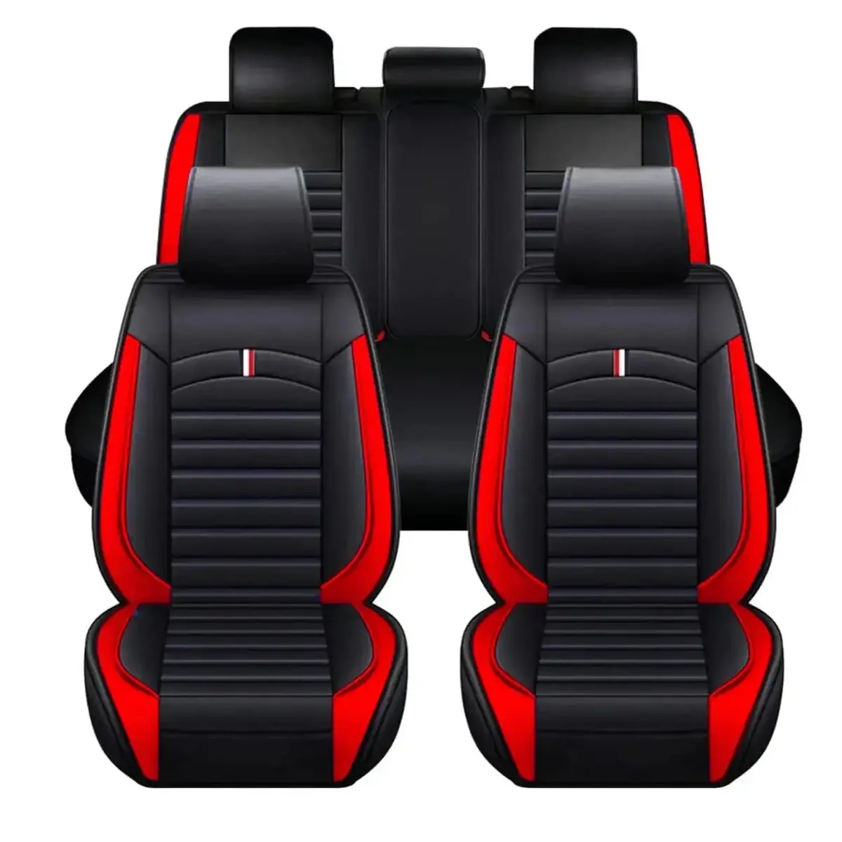 Universal Premium Luxury Car Seat Covers - Front & Rear Full Set (Black & Red) 1