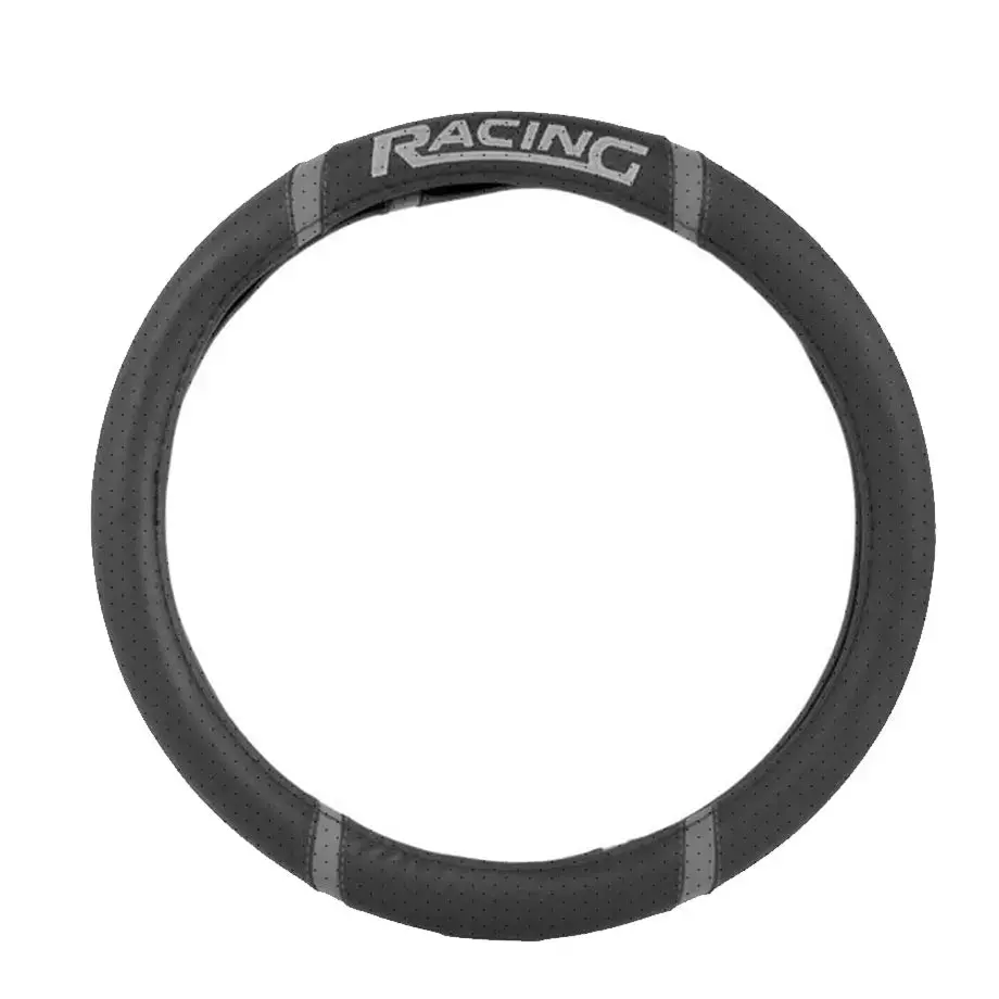 Universal Steering Wheel Cover With Racing Logo (Black & Grey) 1