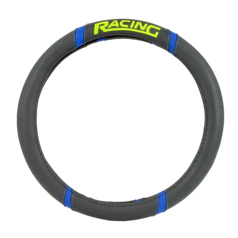Universal Steering Wheel Cover With Racing Logo (Black & Blue) 1