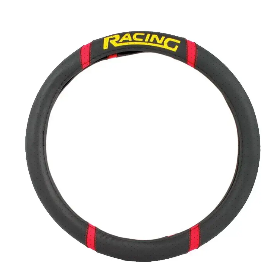 Universal Steering Wheel Cover With Racing Logo (Black & Red) 1