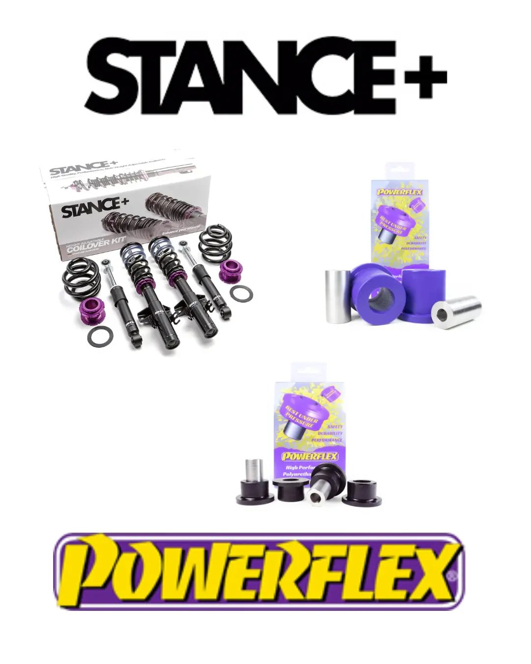 Stance+ Coilovers & Powerflex Non Adjustable Front Arm Bush Kit Vw Transporter T5/T6 1