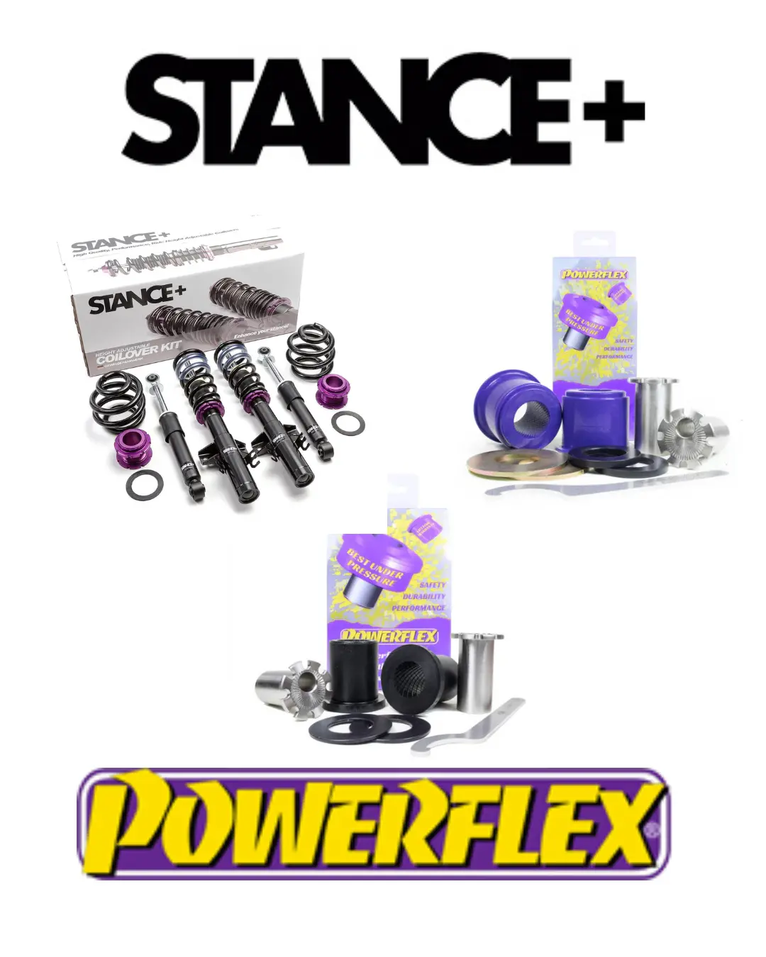 Stance+ Coilovers & Powerflex Adjustable Front Arm Bush Kit Vw Transporter T5/T6 1