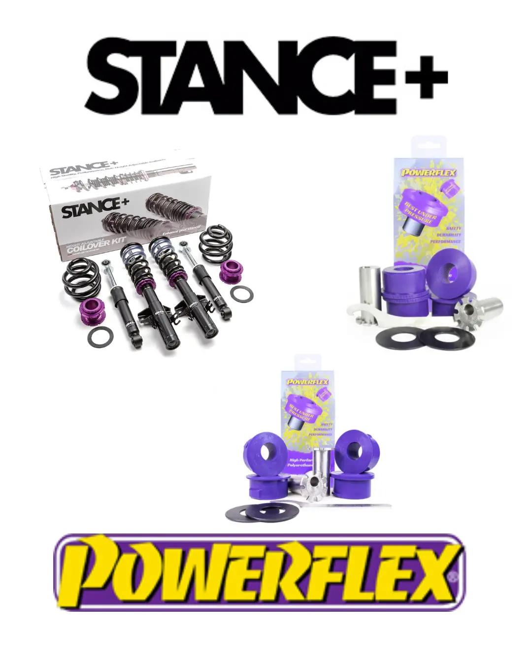 Stance+ Coilovers & Powerflex Adjustable Rear Arm Bush Kit Vw Transporter T5/T6 1
