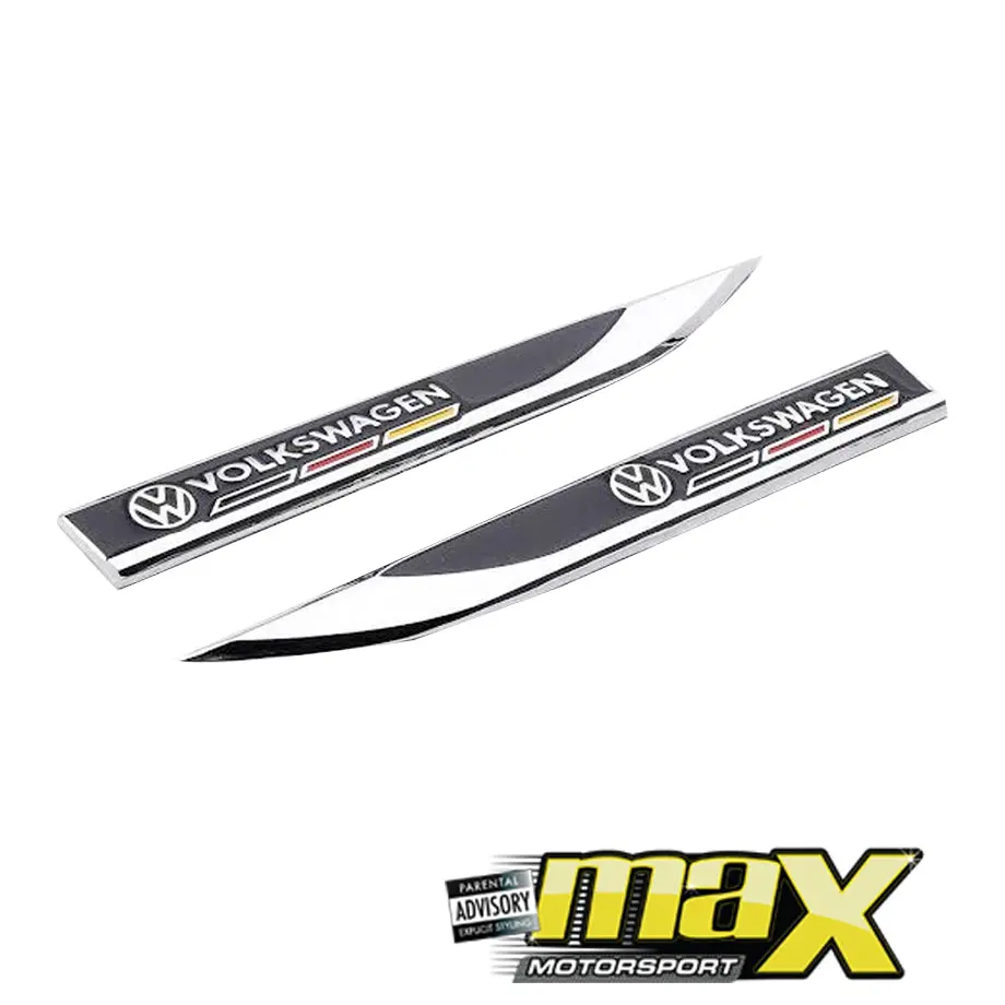 Side Fender Logo Badges - Vw Volkswagen (Black & Chrome) 1