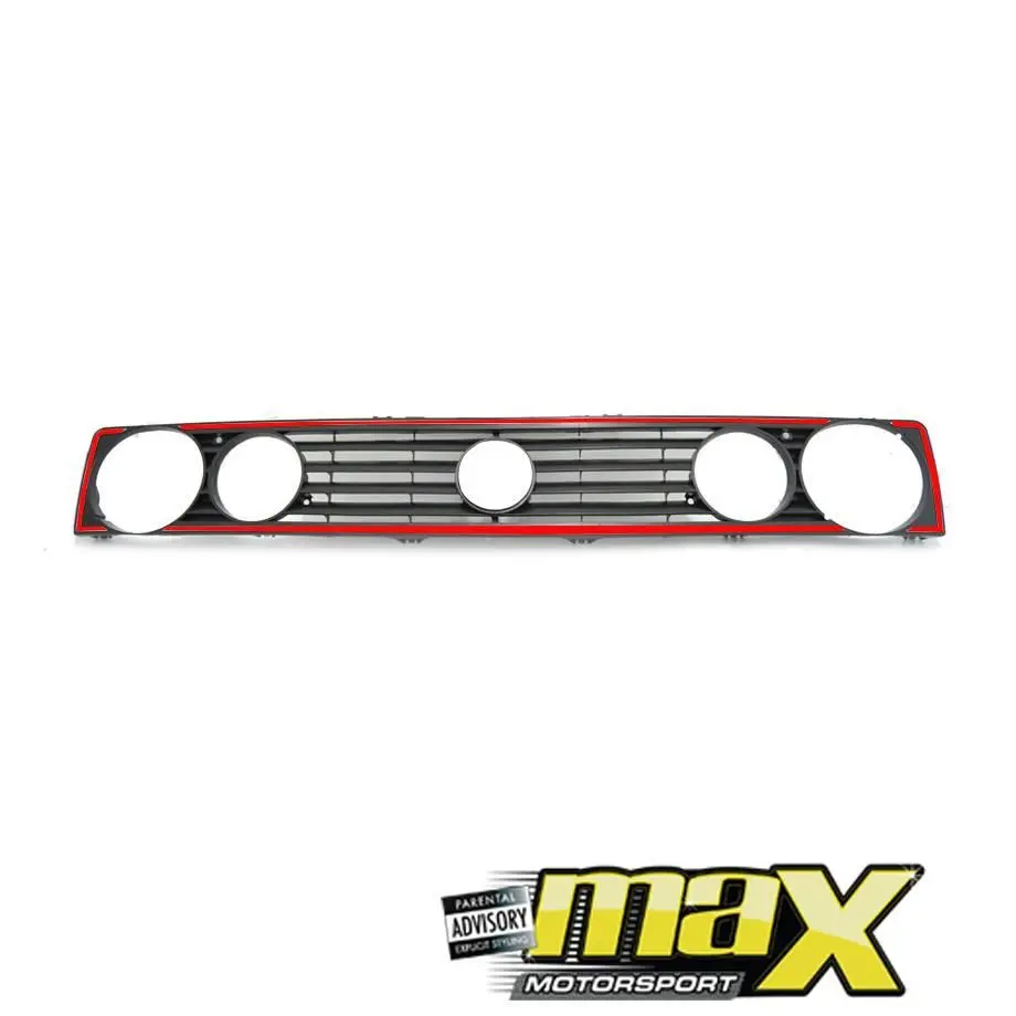 Suitable To Fit - Vw Golf 1 Double Headlight Big Badge Grille With Red Trim 1