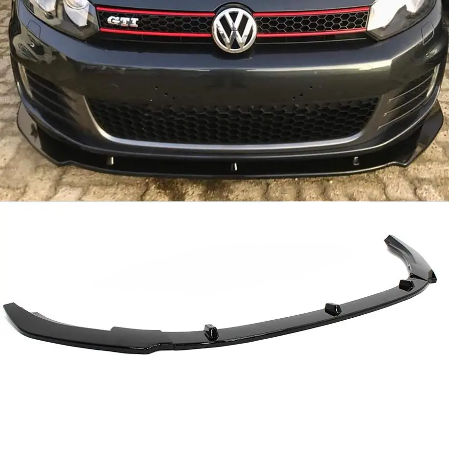 Suitable To Fit - Vw Golf 6 Gti Gloss Black 3-Piece Plastic Front Spoiler 1