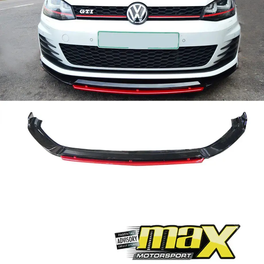 Suitable To Fit - Vw Golf 7 / 7.5 Gti 4-Piece Gloss Black Front Spoiler With Red Lip 1