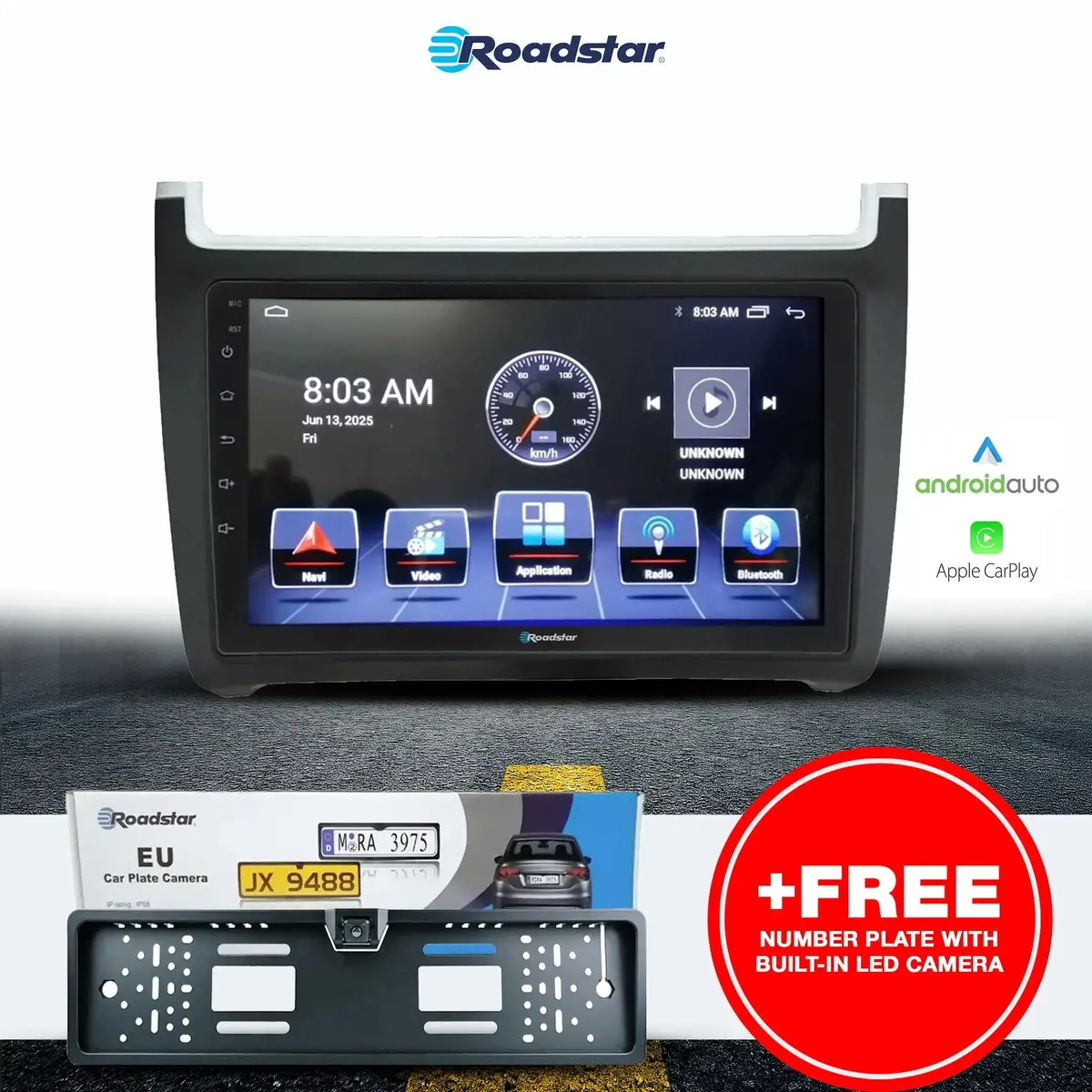 Vw Polo 6 Gti / Tsi (12-On) - 9 Inch Roadstar Android Multimedia Unit + Free Number Plate Camera 1