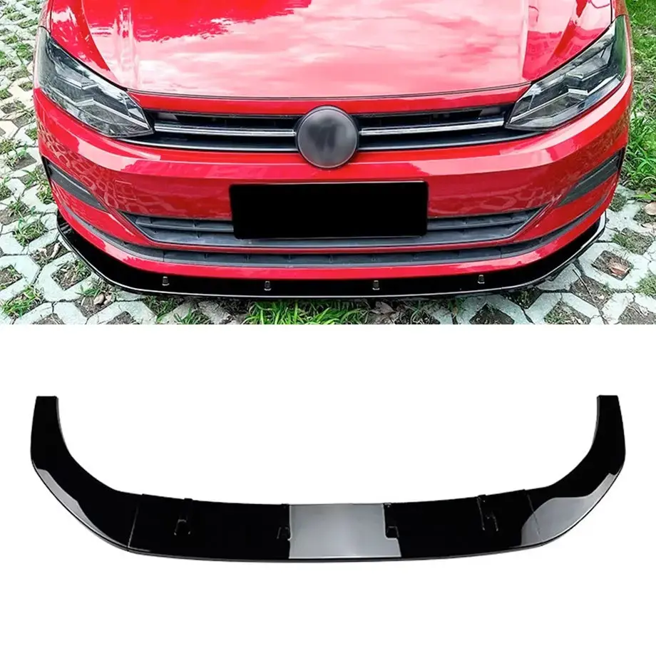 Vw Polo 8 Aw (18-22) 3-Piece Maxton Style Gloss Black Front Spoiler 1