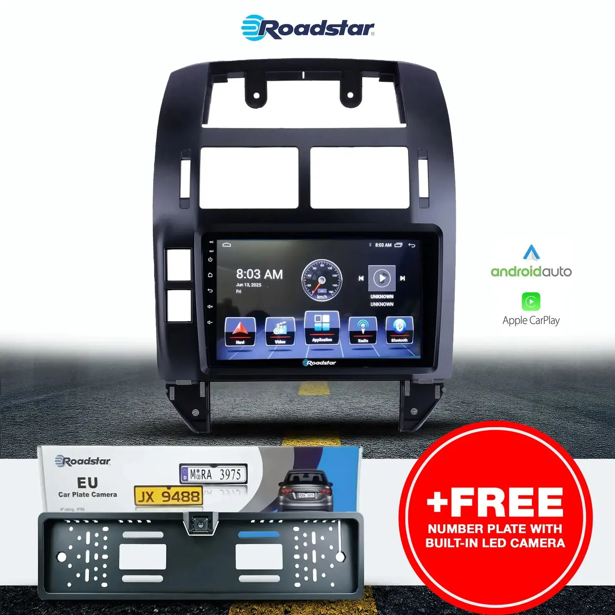 Vw Polo 9N3 / Vivo (05-17) - 9 Inch Roadstar Android Multimedia Unit + Free Number Plate Camera 1