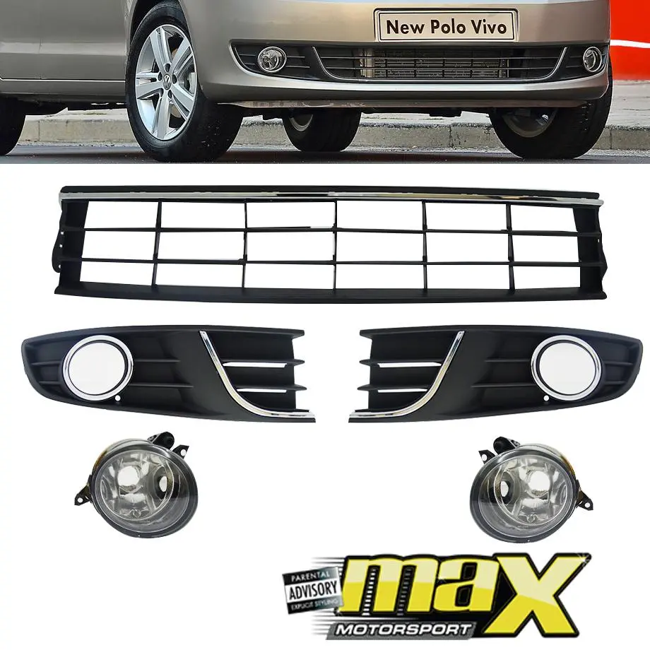 Suitable To Fit - Vw Polo Vivo (14-19) Silverline Fog Lamp Covers With Centre Grille (5-Piece) 1