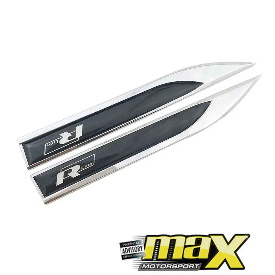 Side Fender Logo Badges - R-Line (Black & Chrome) 1